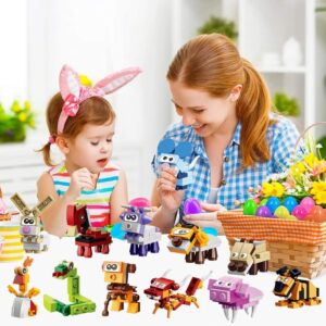 12 Pcs Prefilled Easter Eggs with Zodiac Animal Building Blocks, Surprise Easter Egg Toys Easter Party Favors, Easter Basket Stuffers, Easter Egg Hunting, Classroom Prizes