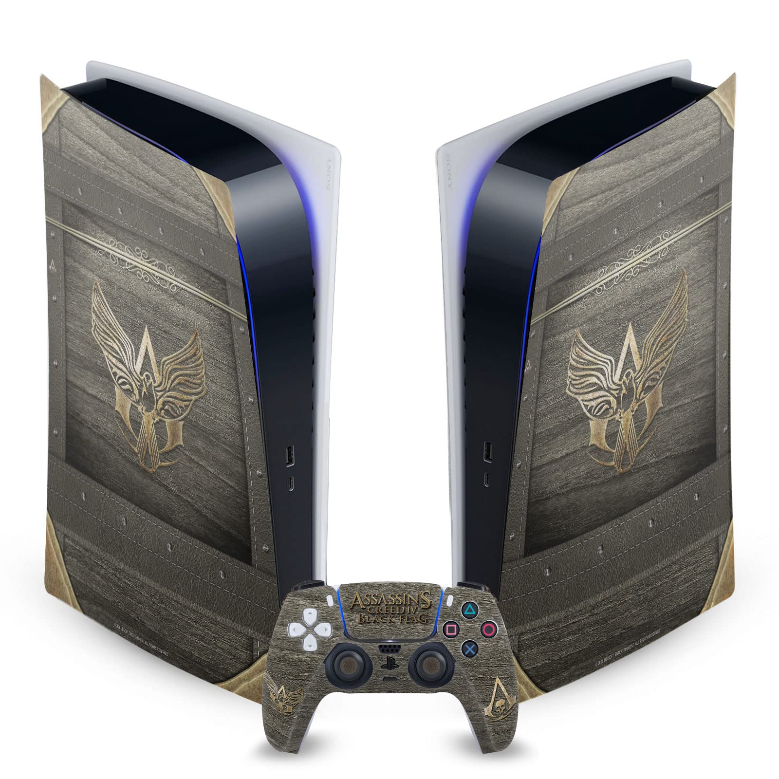 Head Case Designs Officially Licensed Assassin's Creed Wood And Gold Chest Black Flag Graphics Vinyl Faceplate Sticker Gaming Skin Decal Cover Compatible With Sony PS5 Digital & DualSense