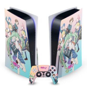 head case designs officially licensed hatsune miku high school graphics vinyl faceplate sticker gaming skin decal compatible with sony playstation 5 ps5 disc edition console & dualsense controller