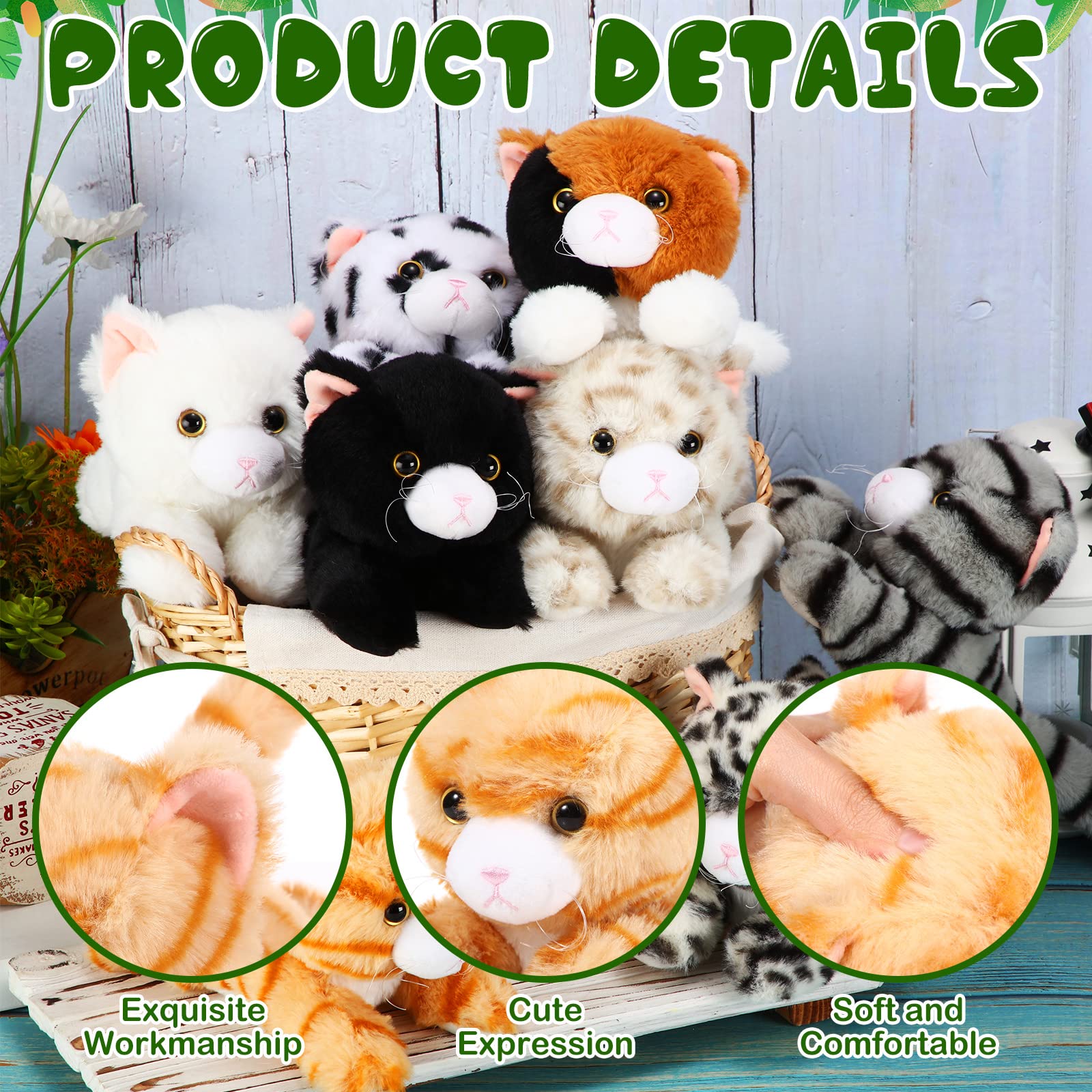 Libima 8 Pcs Cat Stuffed Animals Bulk 8 Inch Plush Kittens Cat Theme Party Favors Carnival Awards Birthday Party Gifts Assorted Cute Pet Toys Party Decor(Lying)