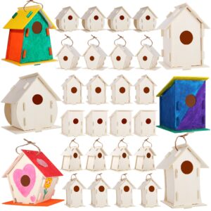 ilhsty 30 pack large diy wooden bird houses kits for kids, kids crafts wood houses for crafts class parties birthday, diy crafts and art birdhouse kits for children to build and design（30）