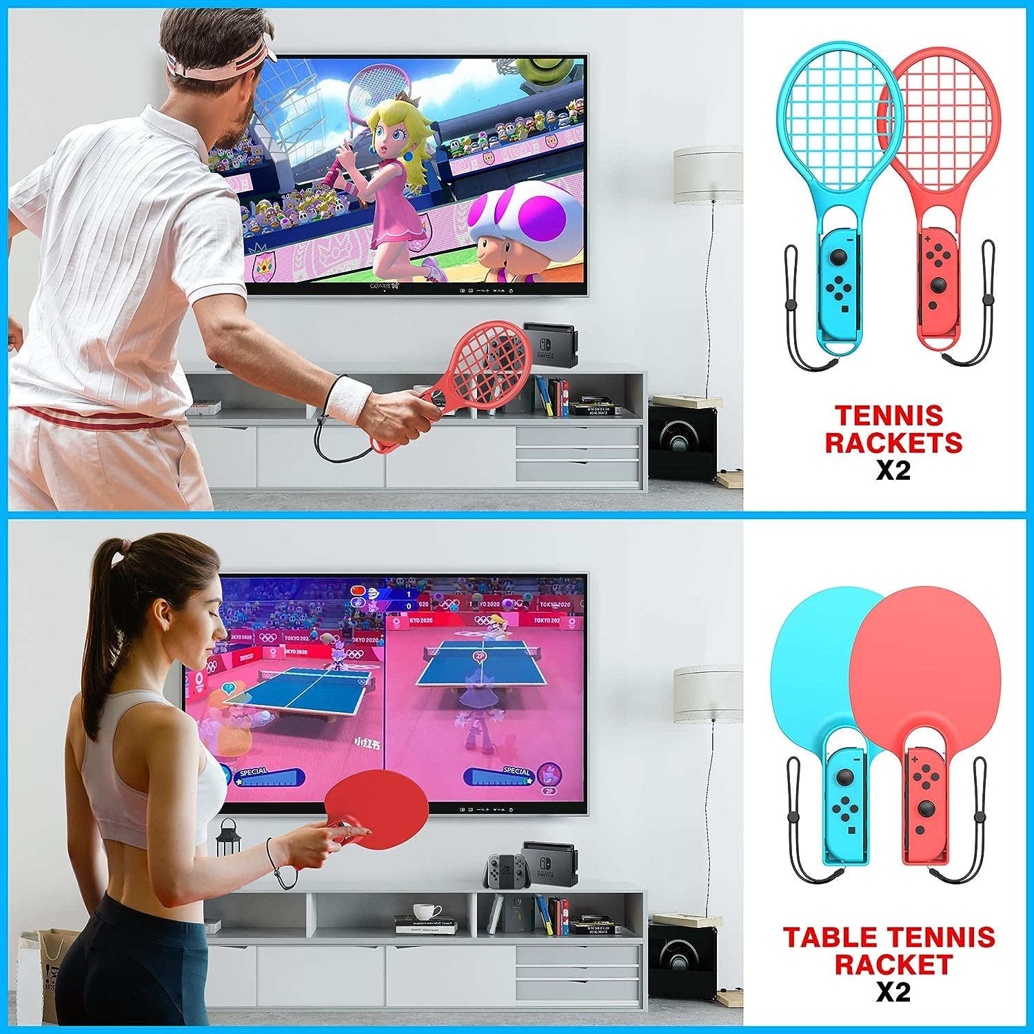 CXY CHYUHSIN Switch Sports Accessories Bundle 18 in 1 for Nintendo Switch Sports Accessories Compatible with Switch/Switch OLED with Tennis Racket/ Golf Clubs/ Sword Wrist Bands/ Leg Strap