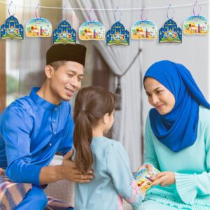 Eid Mubarak Craft Kits Kids Mosque Scene Stickers Muslim Eid Ramadan Sticker Bulk Gift Hanging Ornament Decoration for Eid Al Fitr Party Class Activities, 2 Styles (48 Pack)