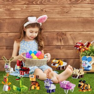 12 Pcs Prefilled Easter Eggs with Zodiac Animal Building Blocks, Surprise Easter Egg Toys Easter Party Favors, Easter Basket Stuffers, Easter Egg Hunting, Classroom Prizes