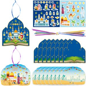 Eid Mubarak Craft Kits Kids Mosque Scene Stickers Muslim Eid Ramadan Sticker Bulk Gift Hanging Ornament Decoration for Eid Al Fitr Party Class Activities, 2 Styles (48 Pack)