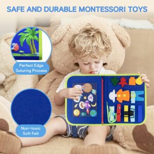 Busy Board Montessori Sensory Toys for Toddlers 1 2 3 4 5 Year Old Boys Girls, Preshool Educational Activity Toy Early Learning Busy Board for Fine Motor Skills, Travel Toys for Plane Car, Blue