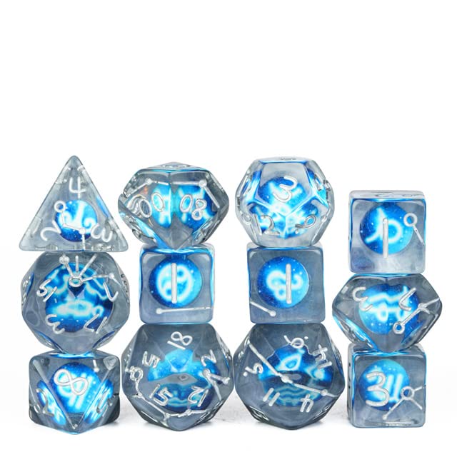 Twelve Blue Constellation DND Resin Dice Set for Dungeons and Dragons, D&D, D20, D and D, Polyhedral Resin Dice, Dungeons and Dragons Gifts, Accessories