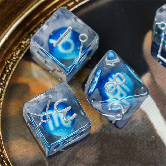 Twelve Blue Constellation DND Resin Dice Set for Dungeons and Dragons, D&D, D20, D and D, Polyhedral Resin Dice, Dungeons and Dragons Gifts, Accessories