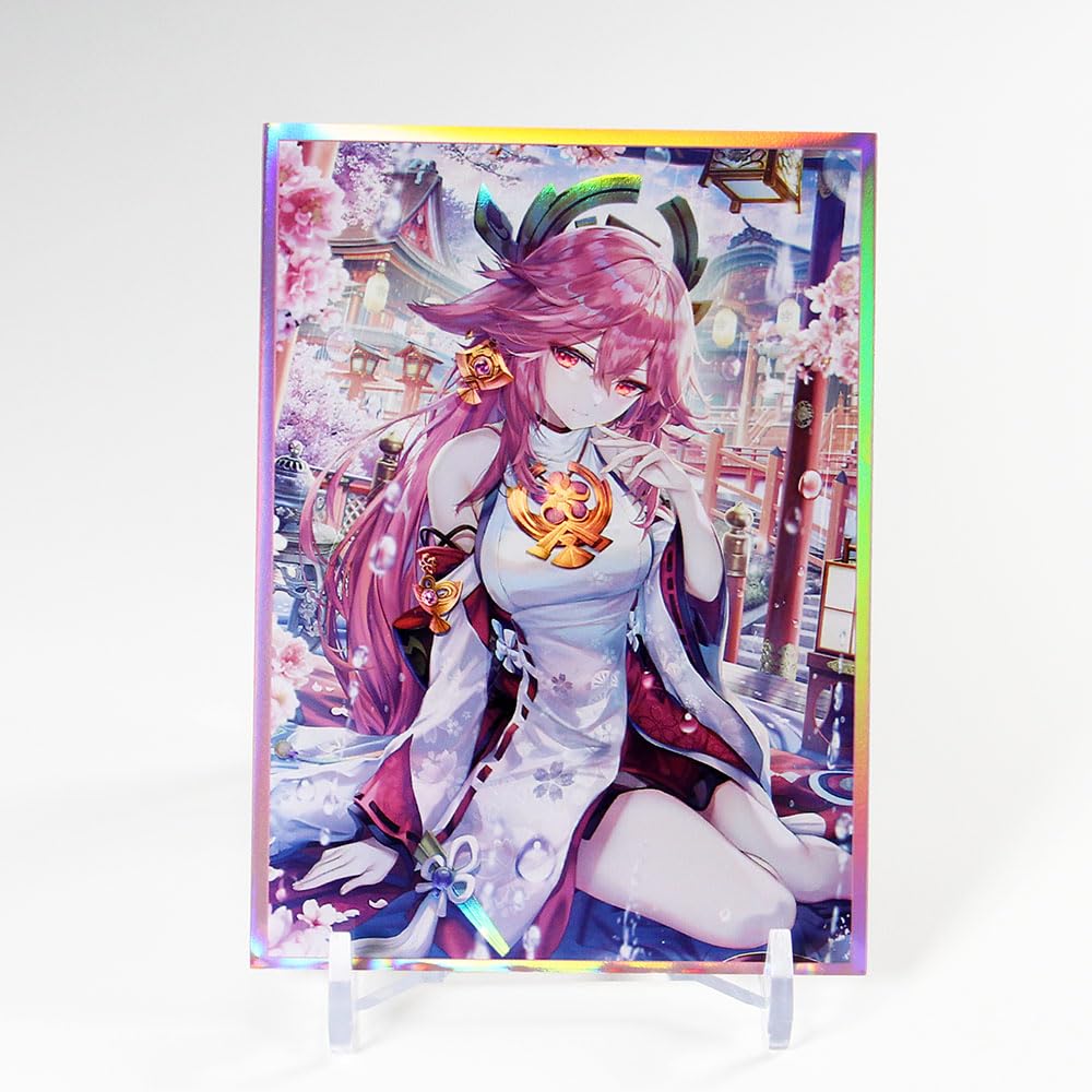 60ct (Yae Miko) 67x 92 mm Holographic Flashing Top Loading Trading Card Sleeves Deck Protector for MTG/TCG/PTCG Art Anime Printing Card Sleeves Protectors