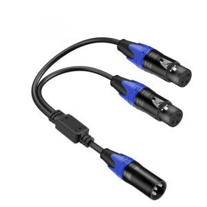 toyayayo xlr y splitter micrphone cable3pin splitter balanced mic audio cables for stereo mic to l & r audio track (1pack 1 male to 2 female 11.8 inches)