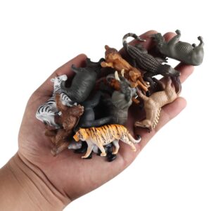 Mini Safari Animal Figures Toy - 12PCS Plastic Tiny Forest Jungle Zoo Will Animal Figurines Cake Toppers Party Favor for Kids