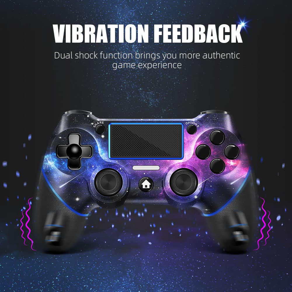 Open Red Custom Deisgn, Replacement for PS4 Controller, Starry Sky Wireless PS4 Controller Joystick for PS4, Slim, Pro and Windows PC, Bonus Two Thumb Grips