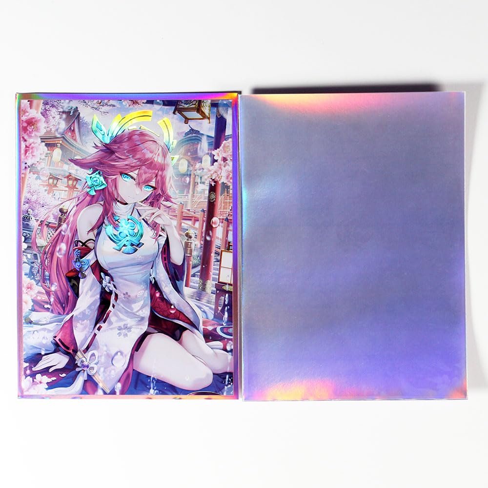 60ct (Yae Miko) 67x 92 mm Holographic Flashing Top Loading Trading Card Sleeves Deck Protector for MTG/TCG/PTCG Art Anime Printing Card Sleeves Protectors