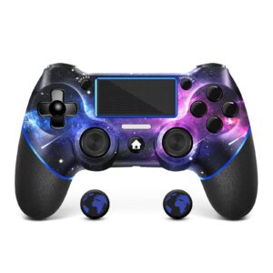 open red custom deisgn, replacement for ps4 controller, starry sky wireless ps4 controller joystick for ps4, slim, pro and windows pc, bonus two thumb grips