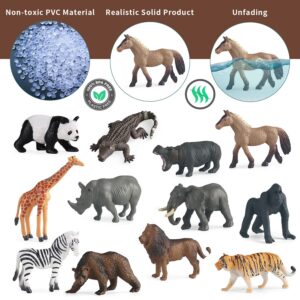 Mini Safari Animal Figures Toy - 12PCS Plastic Tiny Forest Jungle Zoo Will Animal Figurines Cake Toppers Party Favor for Kids