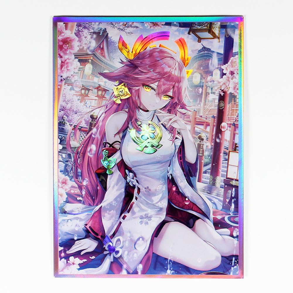 60ct (Yae Miko) 67x 92 mm Holographic Flashing Top Loading Trading Card Sleeves Deck Protector for MTG/TCG/PTCG Art Anime Printing Card Sleeves Protectors