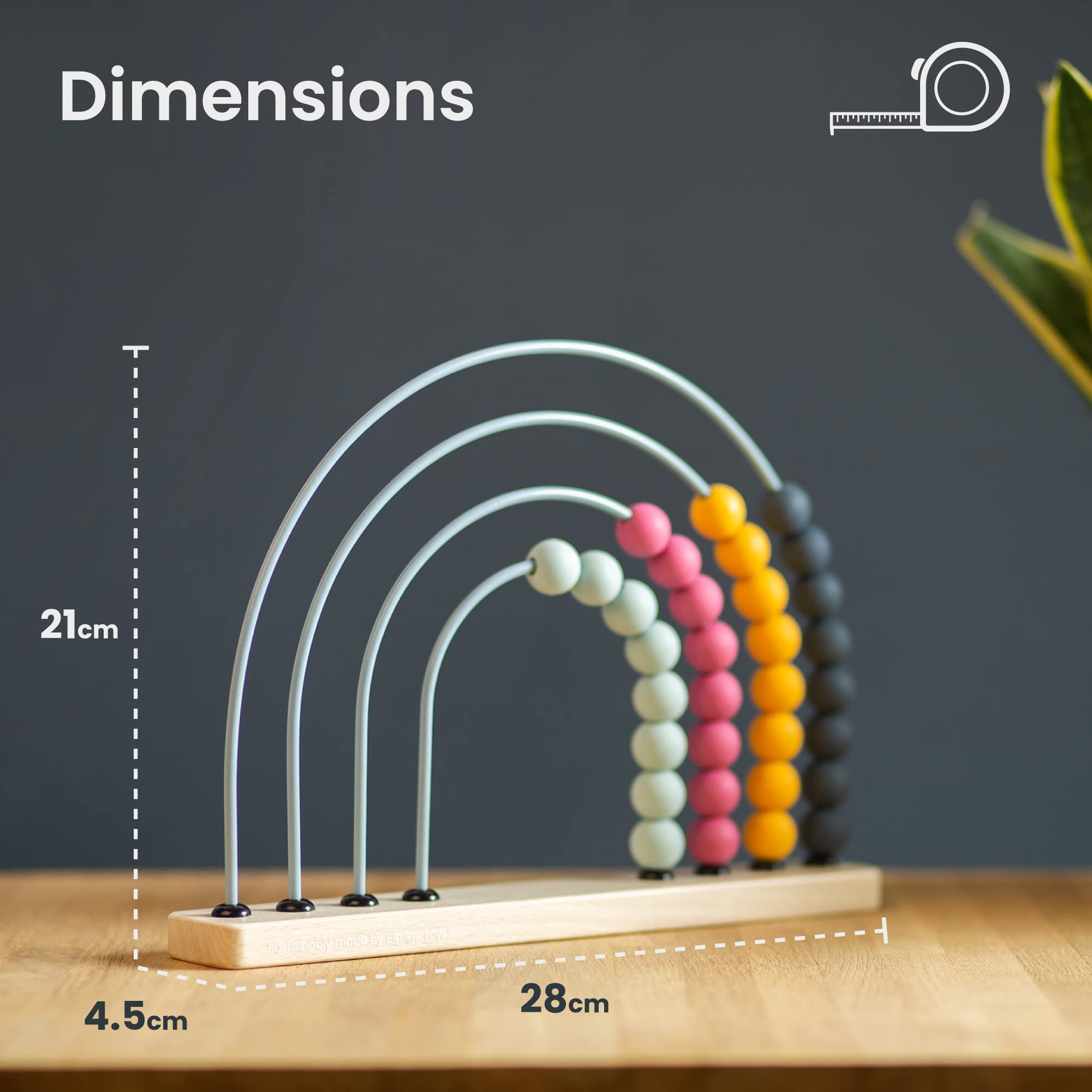 Bigjigs Toys FSC Certified Rainbow Abacus - Eco Wooden Abacus for Kids & Toddlers, 32 Food-Grade Silicone Beads, Early Development & Activity Toys, Quality Counting Toys