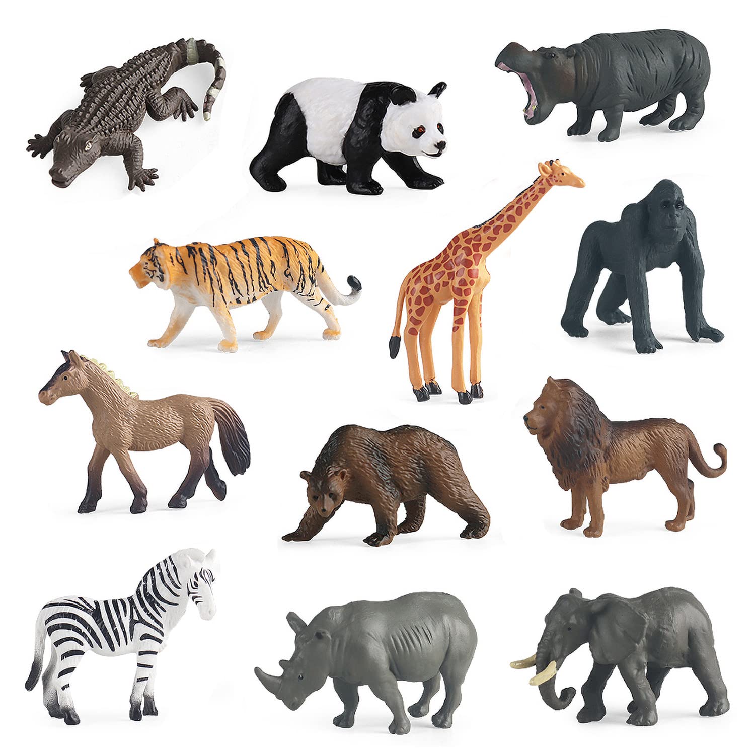 Mini Safari Animal Figures Toy - 12PCS Plastic Tiny Forest Jungle Zoo Will Animal Figurines Cake Toppers Party Favor for Kids