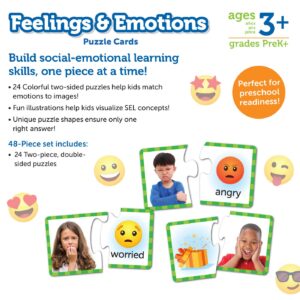 Learning Resources Feelings & Emotions Puzzle Cards, 48 Pieces, Ages 3+, Social Skills Toys, Speech Therapy Materials, Social Emotional Learning Toys and Games for Kids