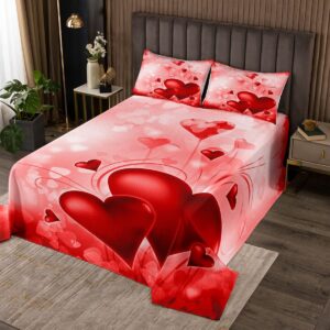 Red Heart Bedspread King Size Valentine's Day Gifts Bedding Set 3pcs for Girls Women Adult Room Decor Couple Wedding Comforter Set Romantic Pink Quilt Set,2 Pillowcases