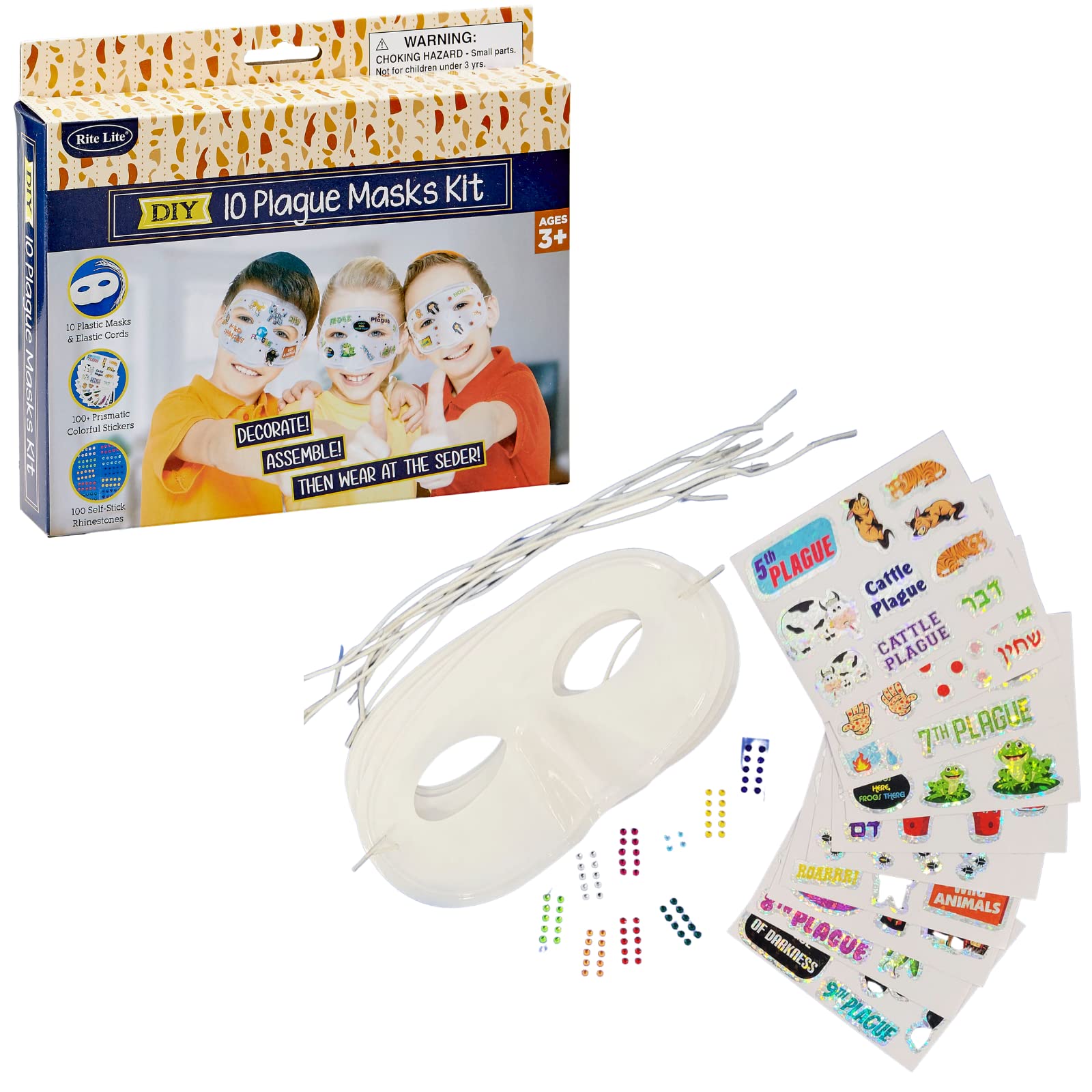 Rite Lite Decorate Your Own 10 Plagues Masks - Passover Toy Gift Sets, Decorations Goodie Bag Rewards Jewish Holiday Party Favors for Kids Seder Pesach Arts and Crafts Accessories for Hours of Fun!