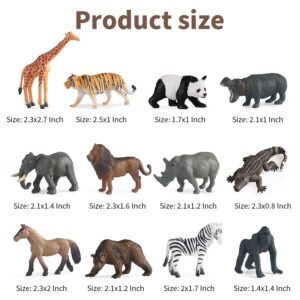 Mini Safari Animal Figures Toy - 12PCS Plastic Tiny Forest Jungle Zoo Will Animal Figurines Cake Toppers Party Favor for Kids