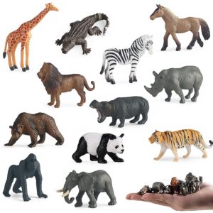 mini safari animal figures toy - 12pcs plastic tiny forest jungle zoo will animal figurines cake toppers party favor for kids