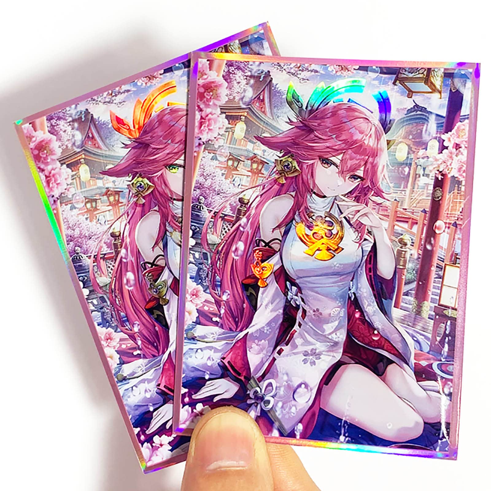 60ct (Yae Miko) 67x 92 mm Holographic Flashing Top Loading Trading Card Sleeves Deck Protector for MTG/TCG/PTCG Art Anime Printing Card Sleeves Protectors