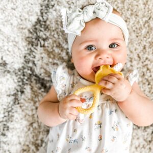 oogiebear 360˚ Teether - Safe Teething Toys for Babies 3 Months and Older | Soft Bristle Teddy Bear Silicone Teether | Super Soft BPA-Free Silicone Teether Toy - Yellow