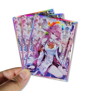 60ct (Yae Miko) 67x 92 mm Holographic Flashing Top Loading Trading Card Sleeves Deck Protector for MTG/TCG/PTCG Art Anime Printing Card Sleeves Protectors