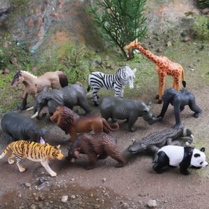 Mini Safari Animal Figures Toy - 12PCS Plastic Tiny Forest Jungle Zoo Will Animal Figurines Cake Toppers Party Favor for Kids