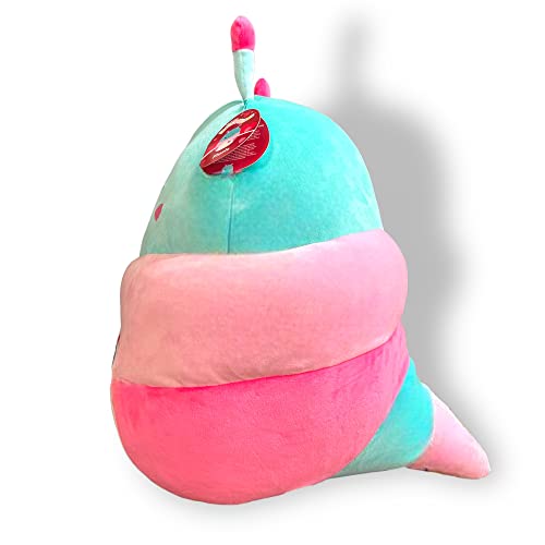 Squishmallows Official Kellytoy 8 Inch Fluxie Caterpillar Multi Color Pink & Green Stripes Embroidered Rose Cheeks White Belly with Hearts- 2023 Valentine’s Squad Stuffed Animal Toy Plush Doll.