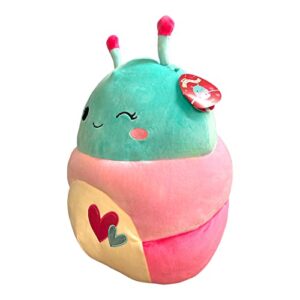 Squishmallows Official Kellytoy 8 Inch Fluxie Caterpillar Multi Color Pink & Green Stripes Embroidered Rose Cheeks White Belly with Hearts- 2023 Valentine’s Squad Stuffed Animal Toy Plush Doll.