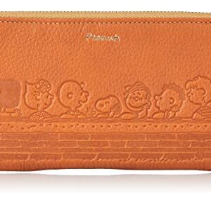 Peanuts No.73260 Snoopy Wallet, Women's, Men's, Genuine Leather, Cowhide Leather, Zipper, L-Shaped, Thin, Long Wallet, Camel