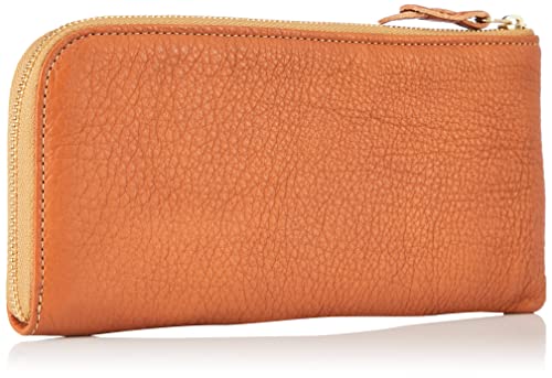 Peanuts No.73260 Snoopy Wallet, Women's, Men's, Genuine Leather, Cowhide Leather, Zipper, L-Shaped, Thin, Long Wallet, Camel