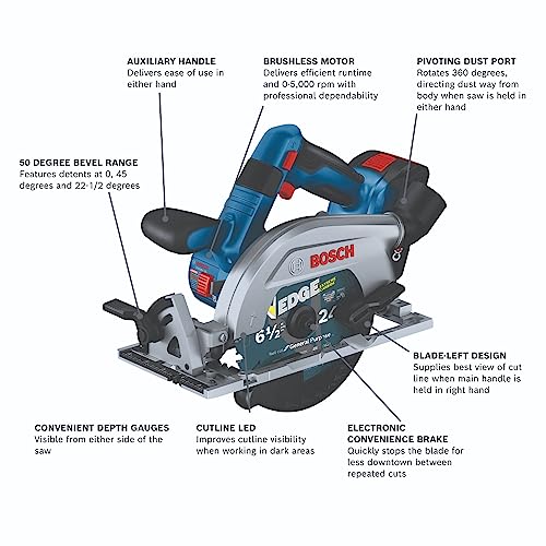 BOSCH GKS18V-22LB25 18V Brushless Blade-Left 6-1/2 In. Circular Saw Kit with (2) CORE18V 4 Ah Advanced Power Batteries