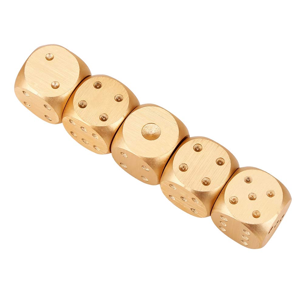 Dice Set with Box, 5pcs Aluminium Alloy Dices Set with Storage Box Suitable for a Variety of Table Games, Poker, Monopoly, etc(Square-Gold)