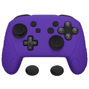 PlayVital Samurai Edition Ergonomic Silicone Skin Protective Case for Nintendo Switch Pro Controller, Soft Anti-Slip Controller Grip Protector for Nintendo Switch Pro with Thumb Grip Caps - Purple