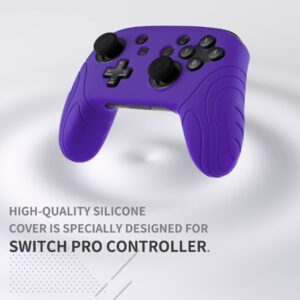 PlayVital Samurai Edition Ergonomic Silicone Skin Protective Case for Nintendo Switch Pro Controller, Soft Anti-Slip Controller Grip Protector for Nintendo Switch Pro with Thumb Grip Caps - Purple