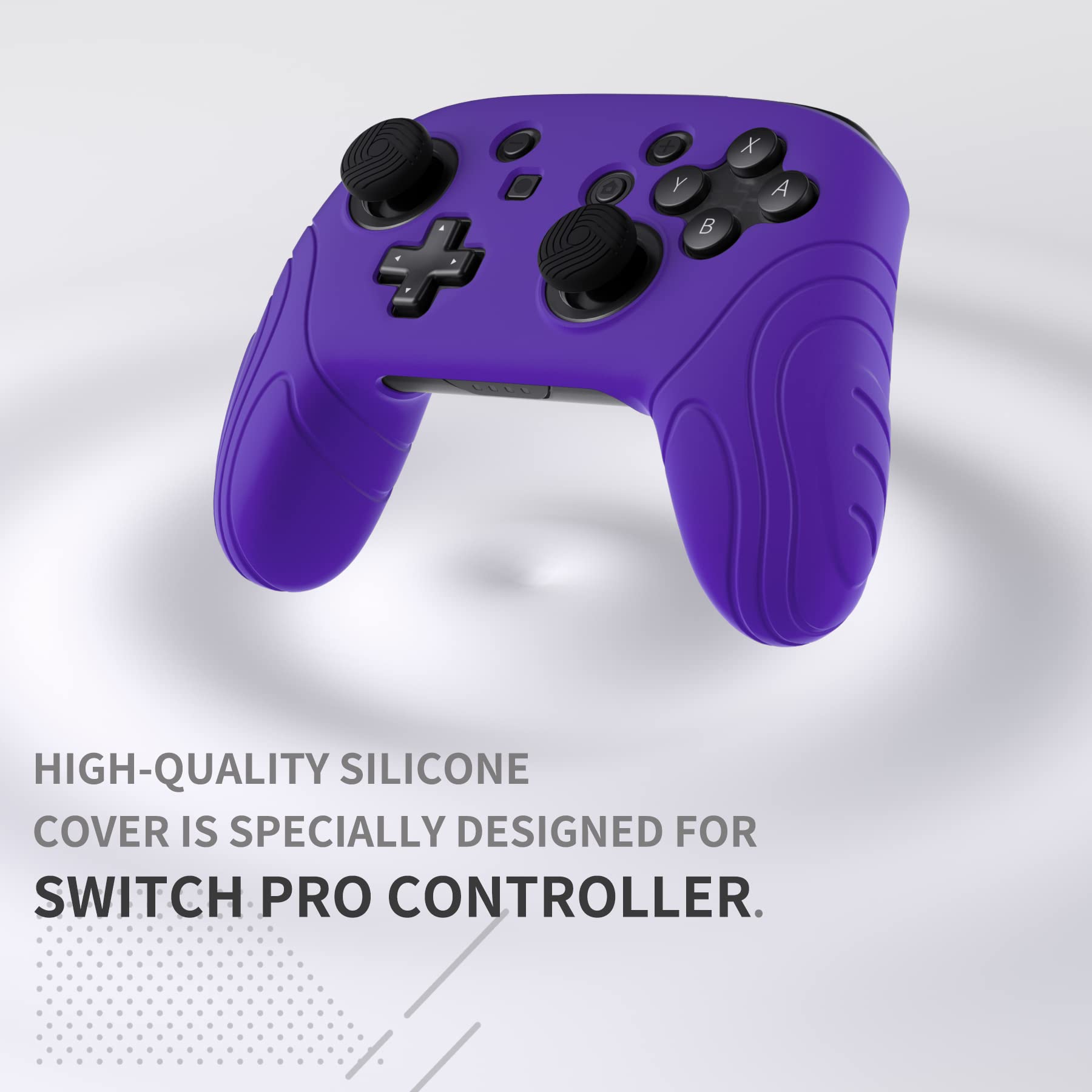 PlayVital Samurai Edition Ergonomic Silicone Skin Protective Case for Nintendo Switch Pro Controller, Soft Anti-Slip Controller Grip Protector for Nintendo Switch Pro with Thumb Grip Caps - Purple