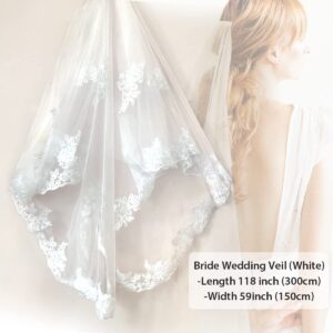 Miureal Bride Veil Wedding Veils for Brides 118" Long Bridal Cathedral Veil 1 Tier Tulle Bridal Veils with Comb