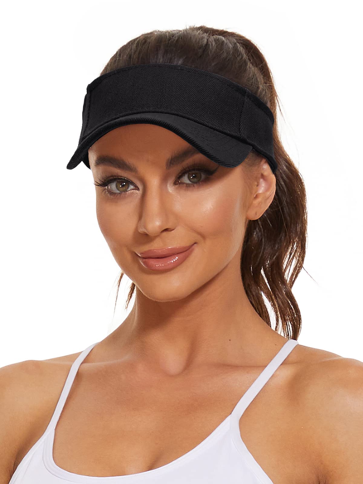 Komorebi Visors for Women Mens Sun Visors with UV Protection Sports Sun Visor Hats Tennis Golf Adjustable Sun Cap 01 Black One Size