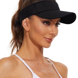 Komorebi Visors for Women Mens Sun Visors with UV Protection Sports Sun Visor Hats Tennis Golf Adjustable Sun Cap 01 Black One Size