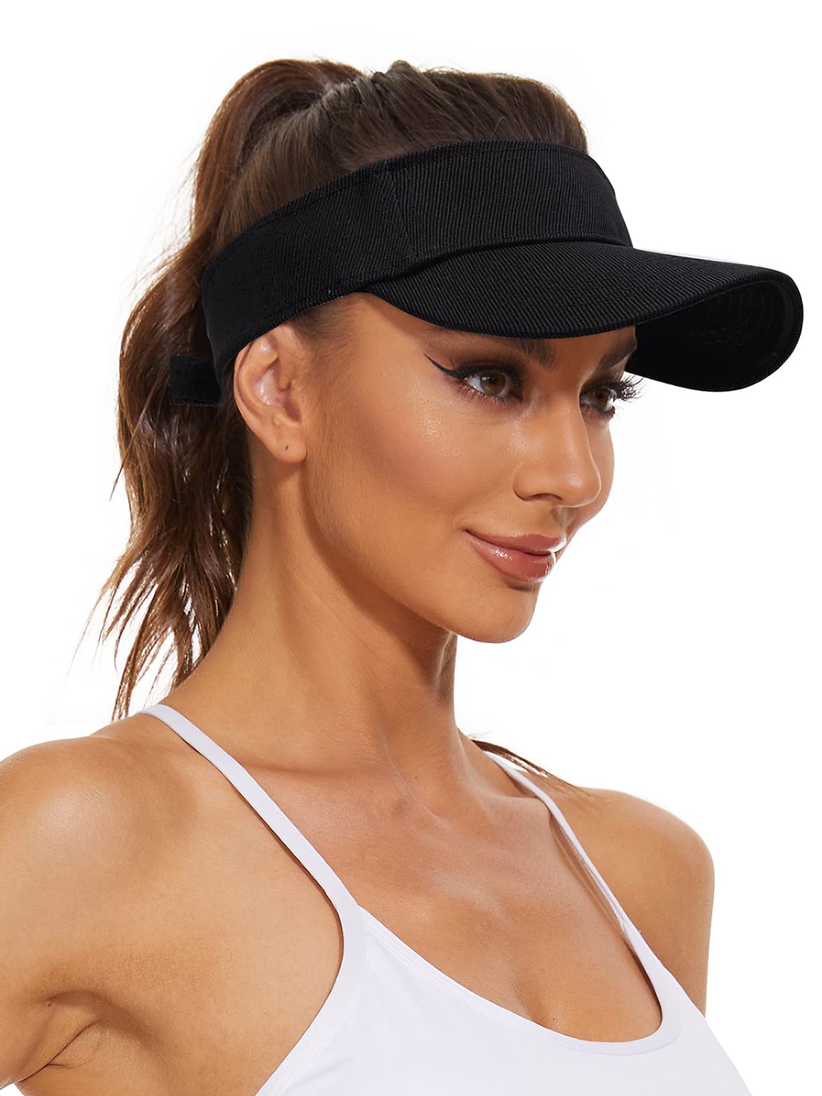 Komorebi Visors for Women Mens Sun Visors with UV Protection Sports Sun Visor Hats Tennis Golf Adjustable Sun Cap 01 Black One Size