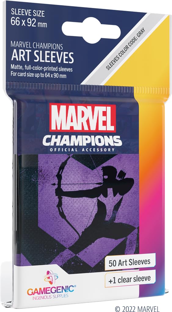 Gamegenic Marvel Champions The Card Game Official Hawkeye Art Sleeves | Pack of 50 Art Sleeves and 1 Clear Sleeve | Card Game Holder | Use with TCG and LCG Games | Made by Fantasy Flight Games