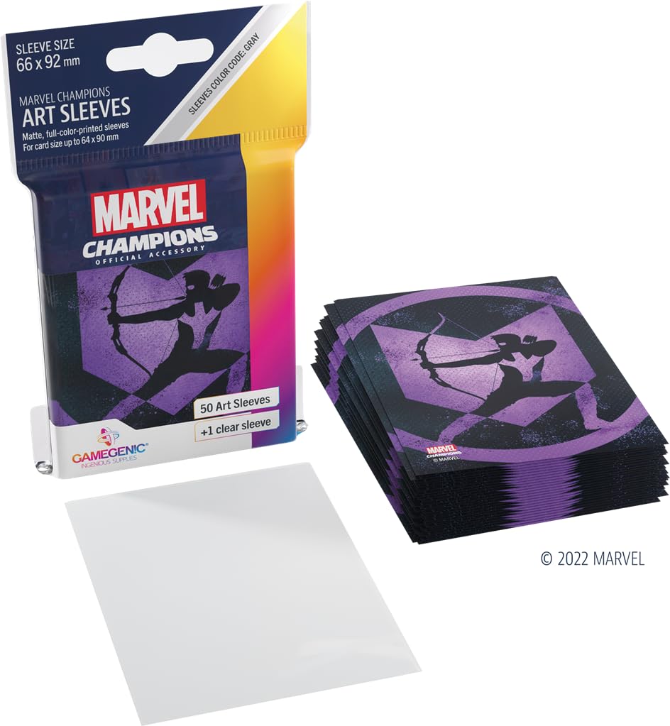 Gamegenic Marvel Champions The Card Game Official Hawkeye Art Sleeves | Pack of 50 Art Sleeves and 1 Clear Sleeve | Card Game Holder | Use with TCG and LCG Games | Made by Fantasy Flight Games