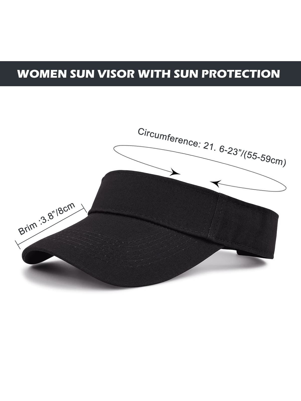 Komorebi Visors for Women Mens Sun Visors with UV Protection Sports Sun Visor Hats Tennis Golf Adjustable Sun Cap 01 Black One Size