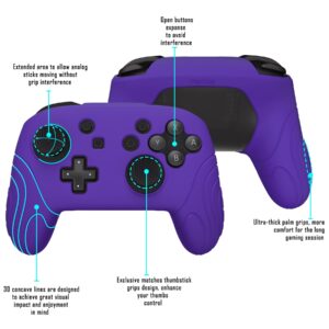 PlayVital Samurai Edition Ergonomic Silicone Skin Protective Case for Nintendo Switch Pro Controller, Soft Anti-Slip Controller Grip Protector for Nintendo Switch Pro with Thumb Grip Caps - Purple