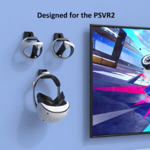 NexiGo Wall Mount Set for PSVR2 Controllers, [Space Saving & Organized Setup] Sturdy Steel Controller Holder and Headphone Hanger, Dual Magnetic USB-C Cable, Hanging Near or Behind TV