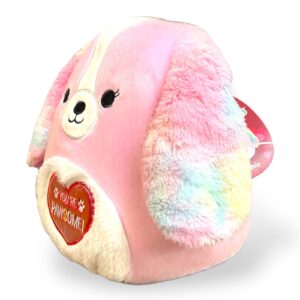 Squishmallows Official Kellytoy 11 Inch Beemie Pink Dog Rainbow Tie-Dye Furry Ears White Furry Belly with Heart Scribed You're Pawsome! - 2023 Valentine’s Squad Stuffed Animal Toy Plush Doll.